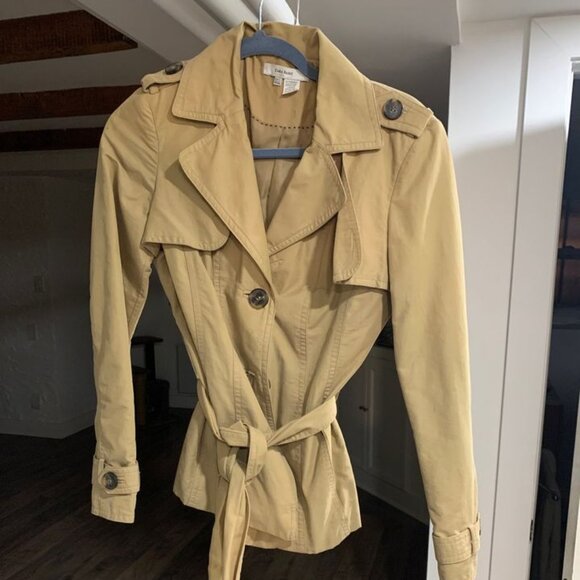 Y2K Womens Short Beige Trench Coat - Picture 1 of 3